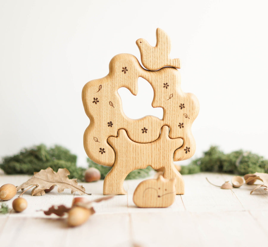 Wooden Tree Puzzle with Bird and Fox