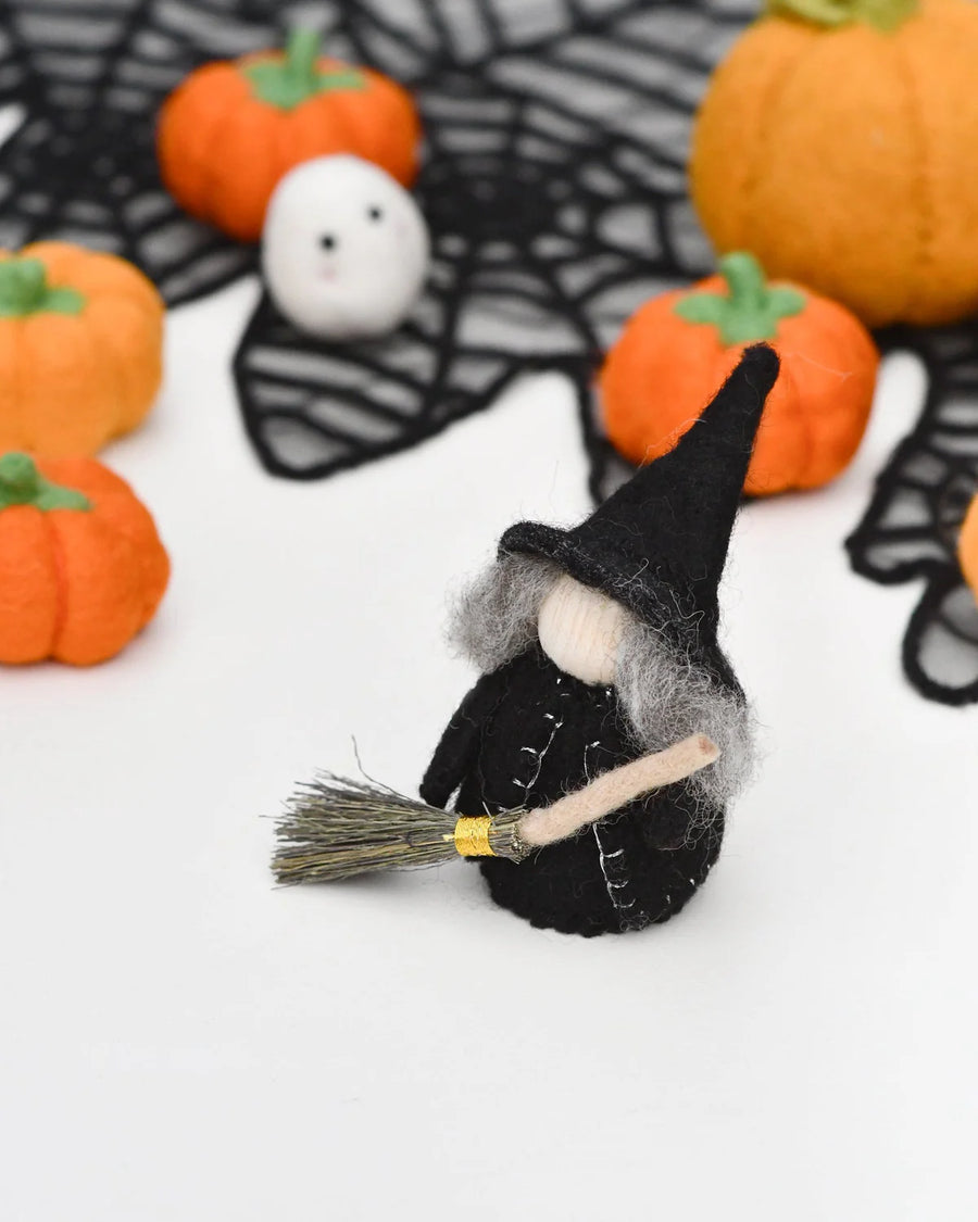 Second view of the cloaked felt witch peg doll