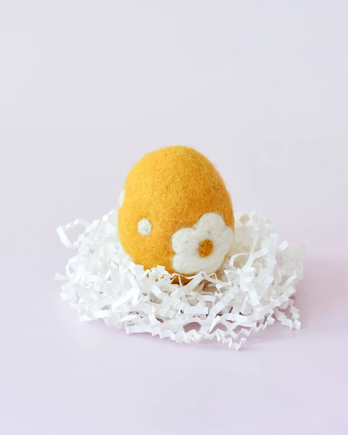 Felt Floral and Dots Egg, Yellow