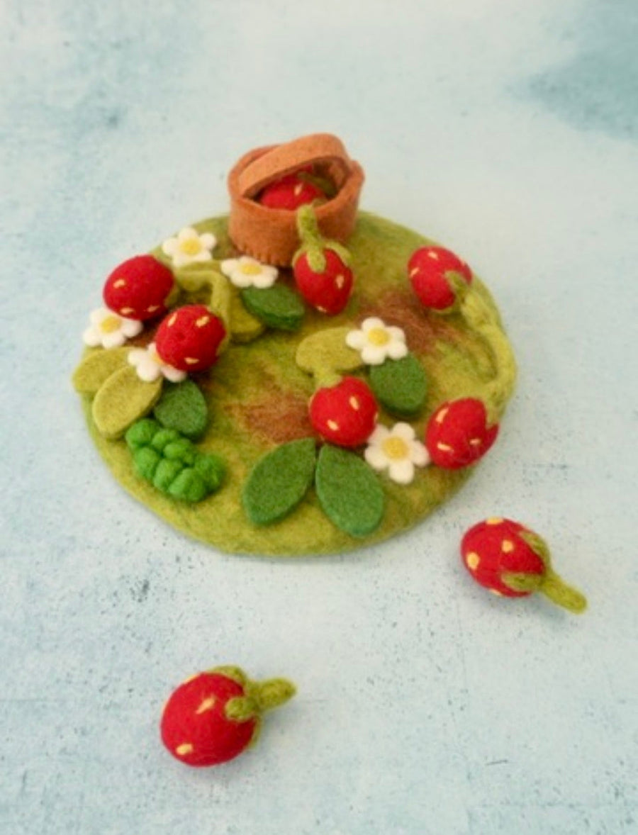 Felt Strawberry Mini Play Mat, handmade felt toy from Little Brood.
