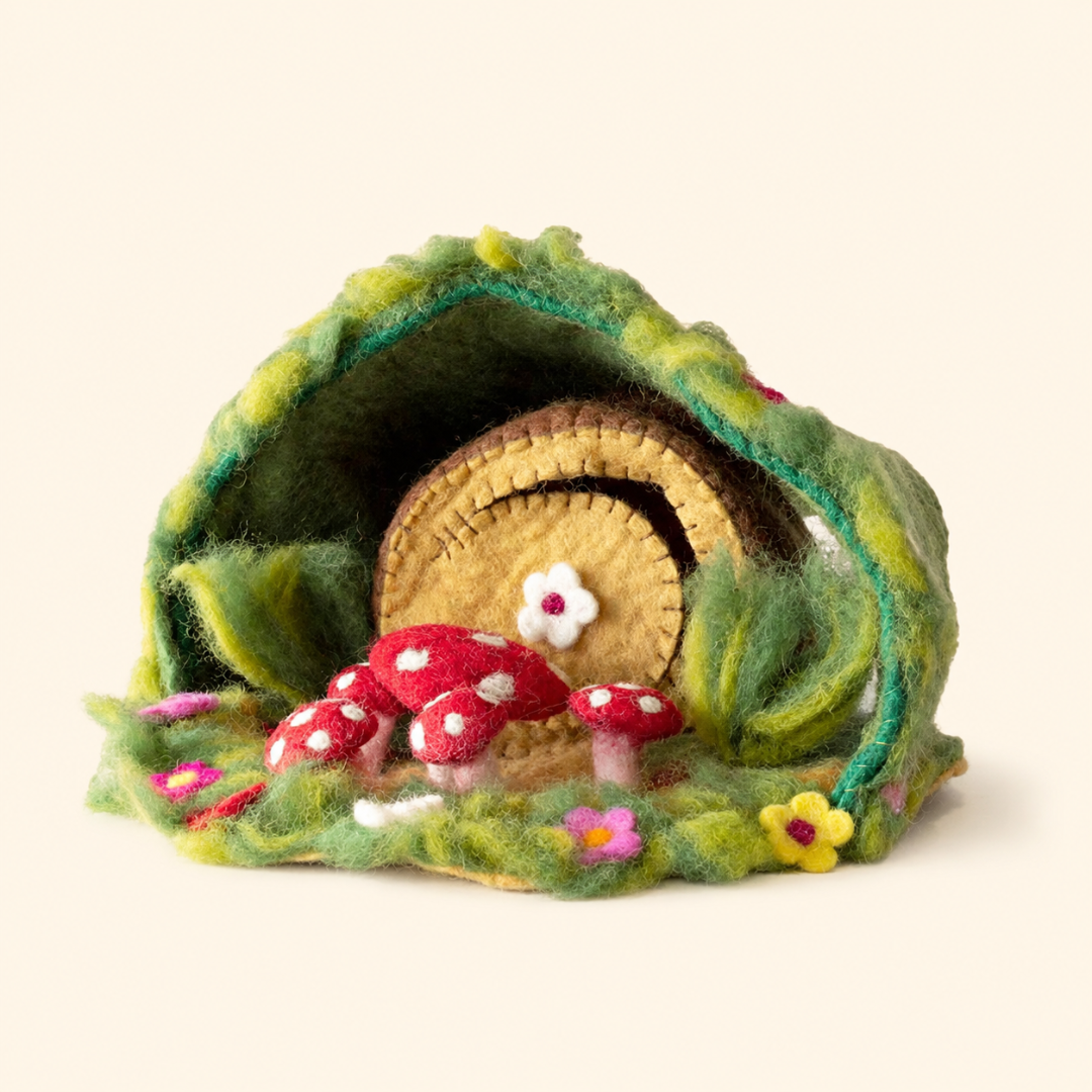 Felt hobbit hollow house for small-world and storytelling play