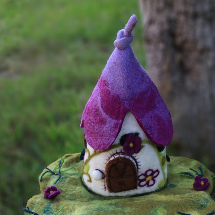 Purple Flower Fairy House and Mat