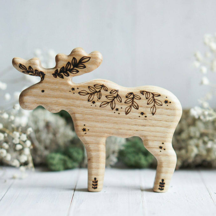 Wooden Moose, Papa, a natural wood animal toy by Tiny Fox Hole, cut and finished by hand from solid wood