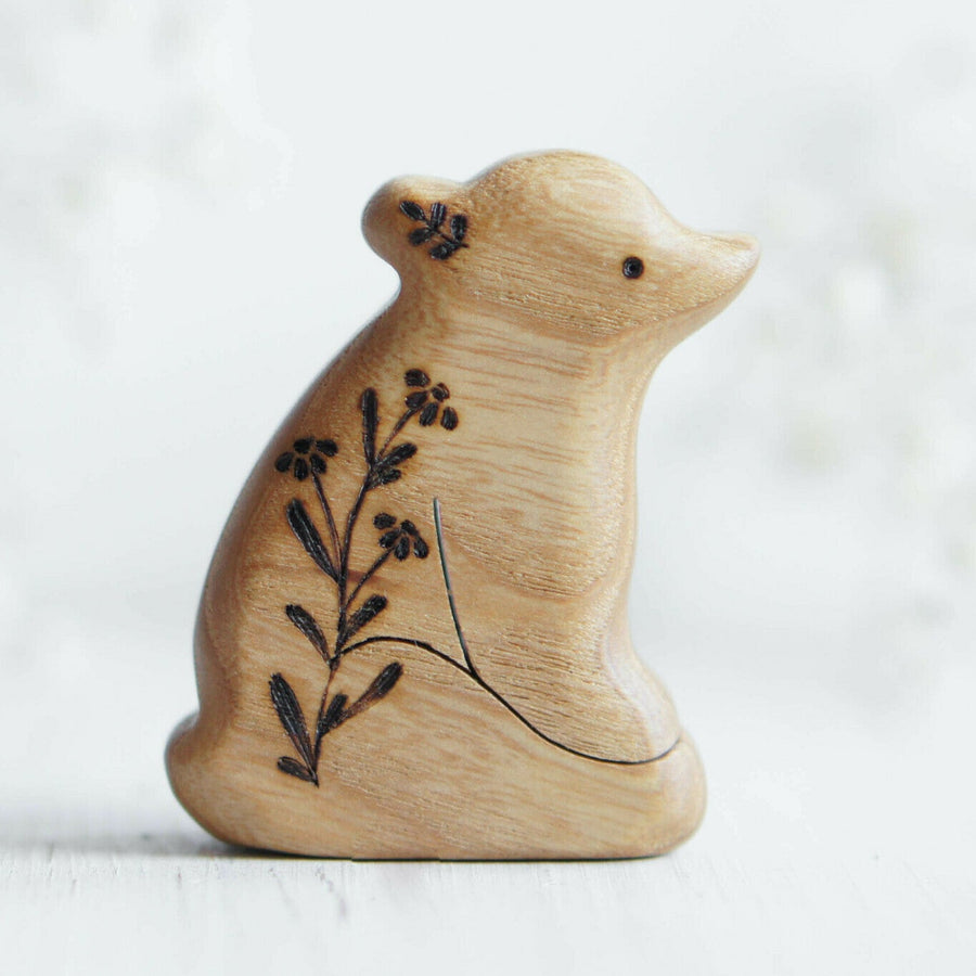 Wooden Baby Bear, Sitting, a hand-carved wooden toy by Tiny Fox Hole.