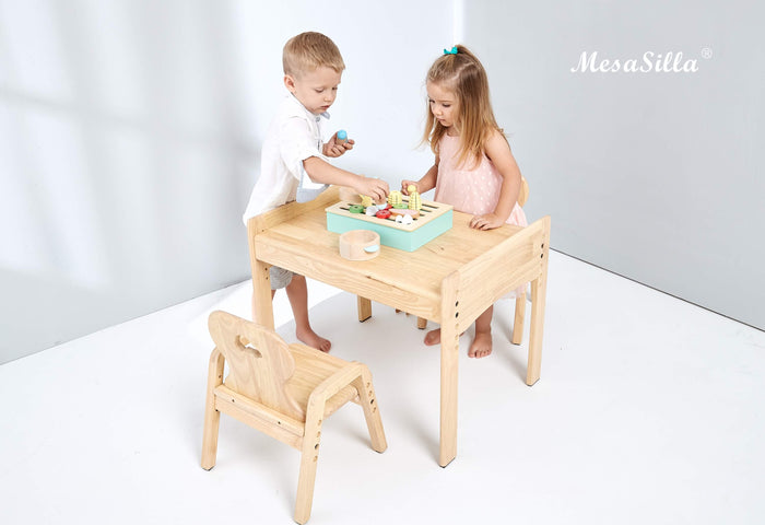 Mesasilla Primary Adjustable Table Set - with drawer-Bear Elephant Car Rabbit Star - Height Adjustable