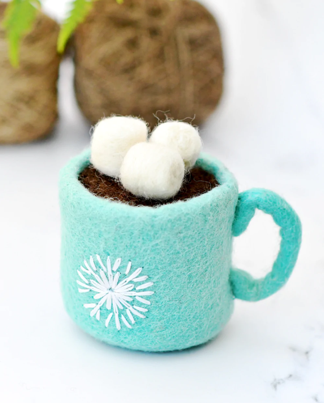 Felt Hot Chocolate with Marshmallows, Blue