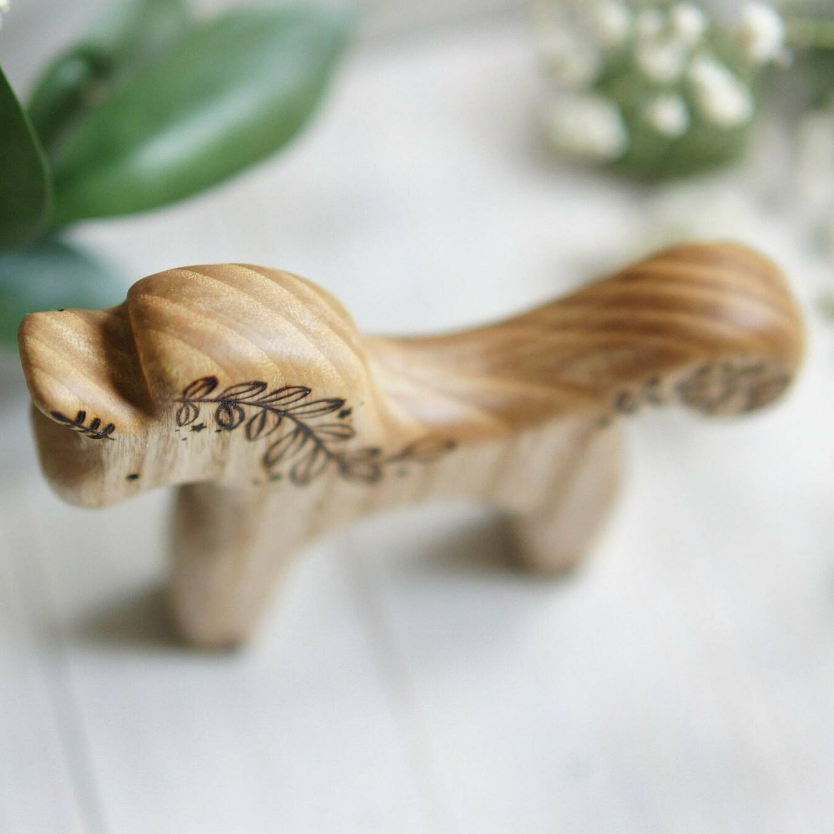 Wooden Unicorn Toy, Flower, a hand-carved wooden toy by Tiny Fox Hole.