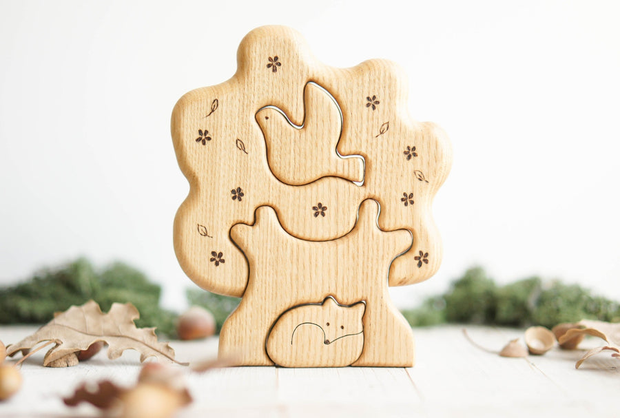 Wooden Tree Puzzle with Bird and Fox