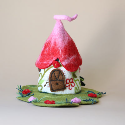 Apple Red Flower Fairy House and Mat