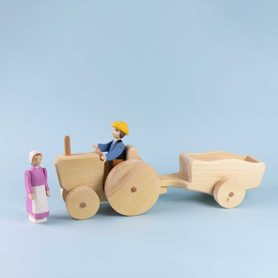 Sale Atelier des Peupliers Wooden Tractor with Trailer, Large