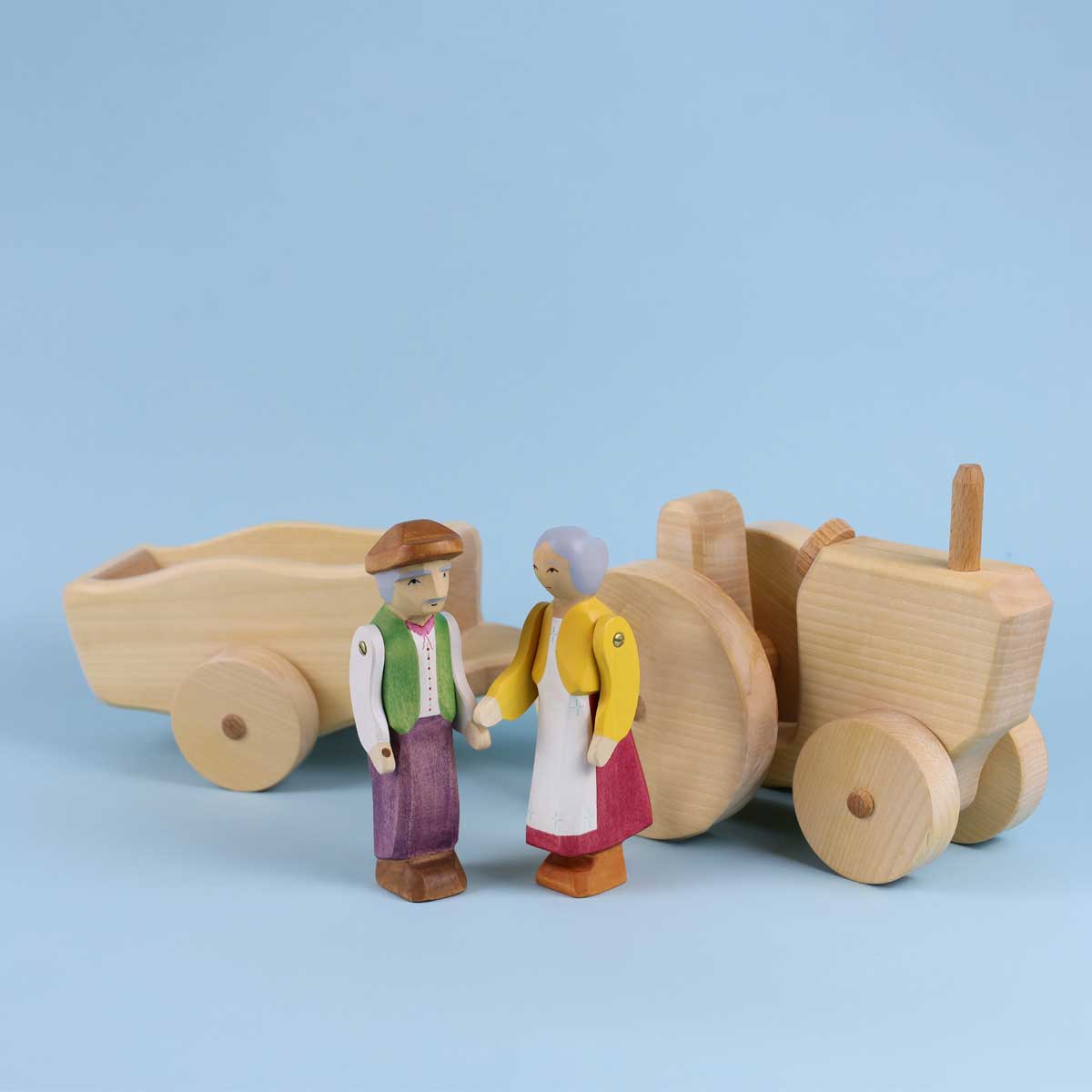 Sale Atelier des Peupliers Wooden Tractor with Trailer, Large