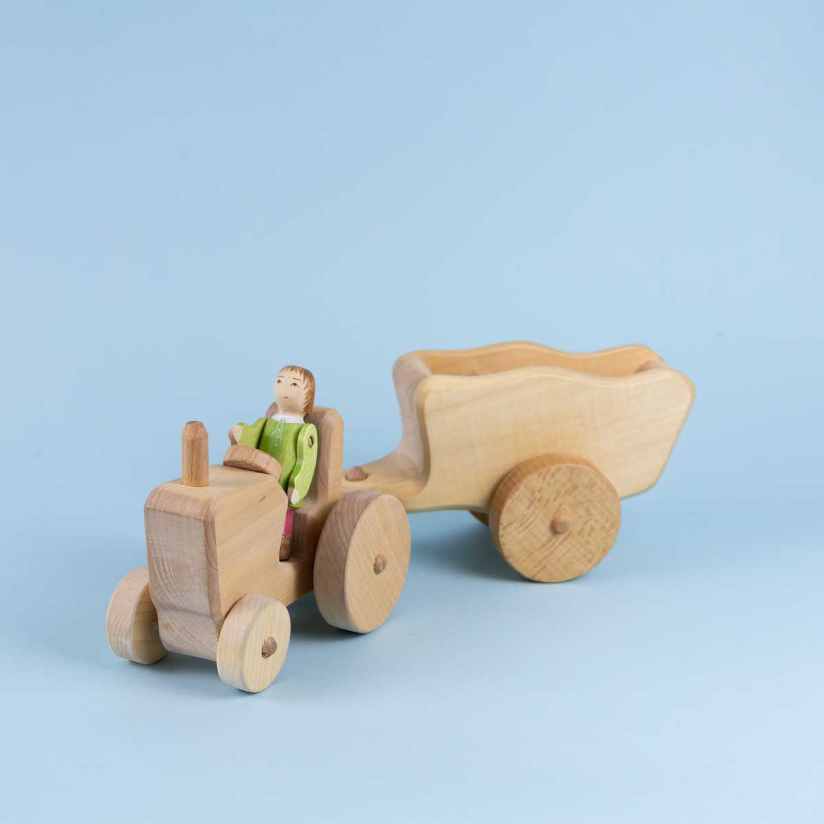 Sale Atelier des Peupliers Wooden Tractor with Trailer, Medium