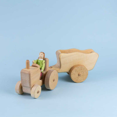 Sale Atelier des Peupliers Wooden Tractor with Trailer, Medium