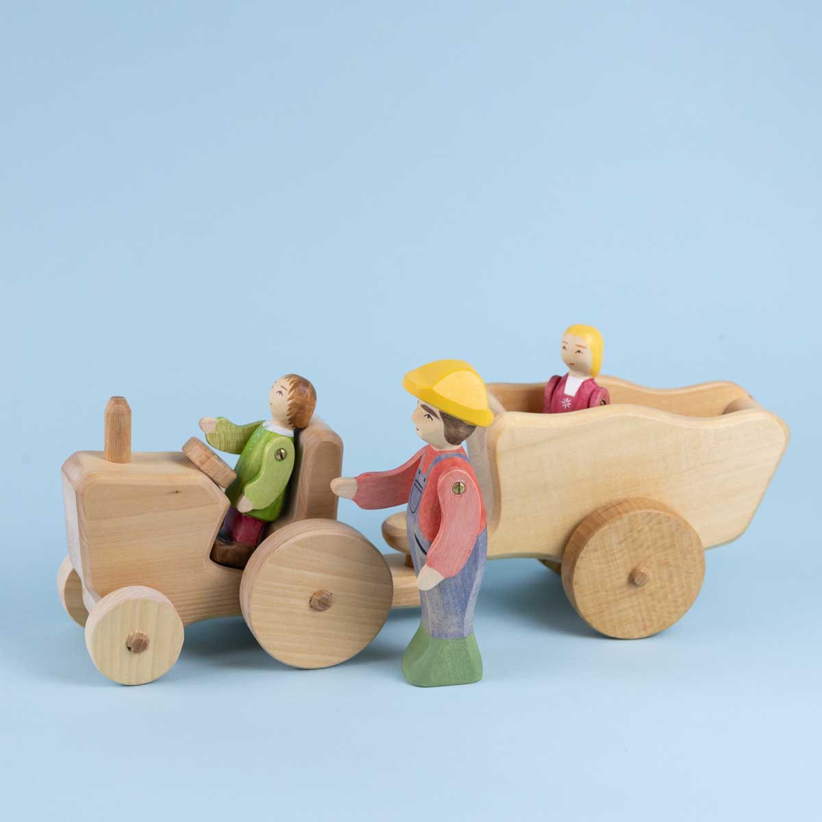 Sale Atelier des Peupliers Wooden Tractor with Trailer, Medium