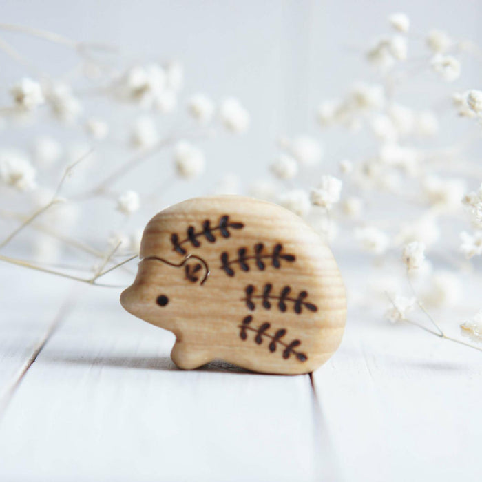 Wooden Hedgehog, Baby, a natural wood animal toy by Tiny Fox Hole, cut and finished by hand from solid wood
