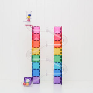 A tall Bright ball run with spiral tubes and a staircase drop