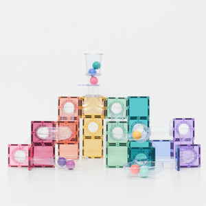 Connetix Ball Run Pastel Pack 114, every piece laid out by shape and colour