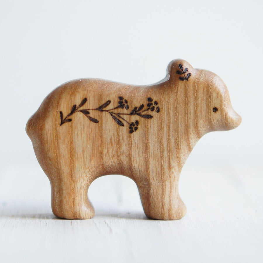 Wooden Baby Bear, On All Fours, a hand-carved wooden toy by Tiny Fox Hole.