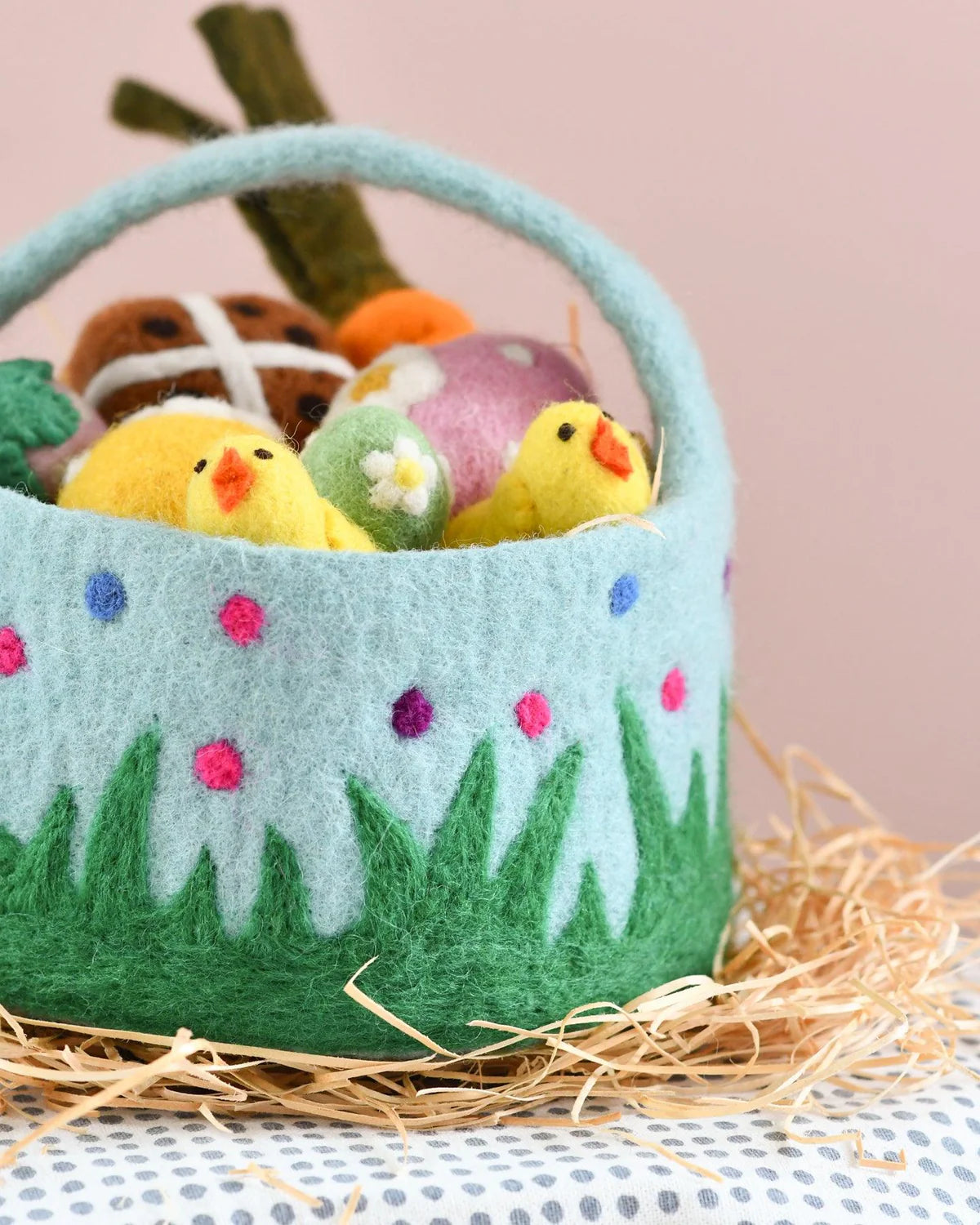 Felt Blue Basket with Colorful Dots