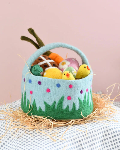 Felt Blue Basket with Colorful Dots