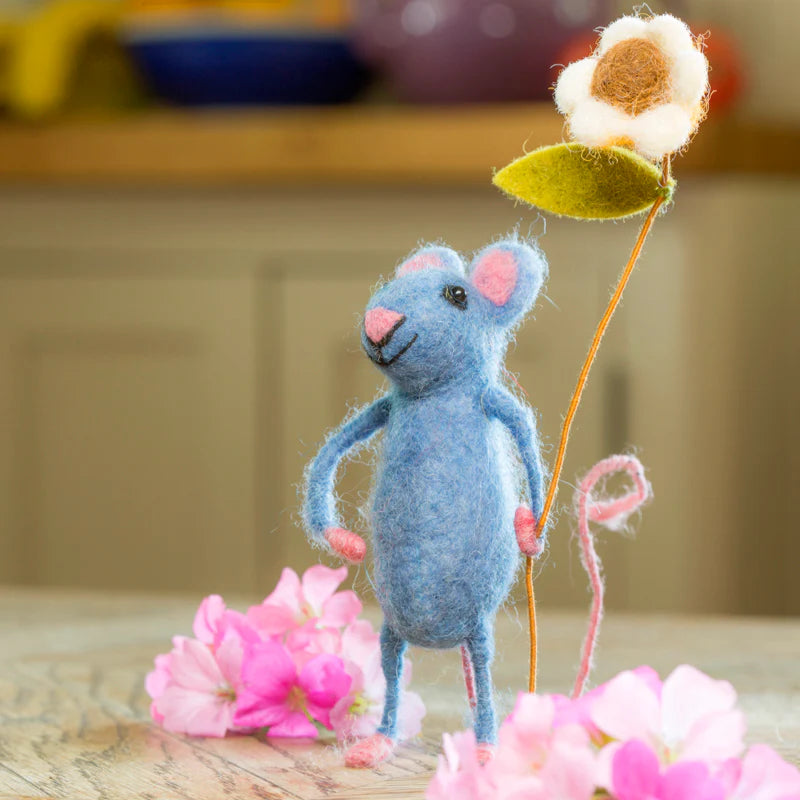 Blue Mouse Holding a Flower