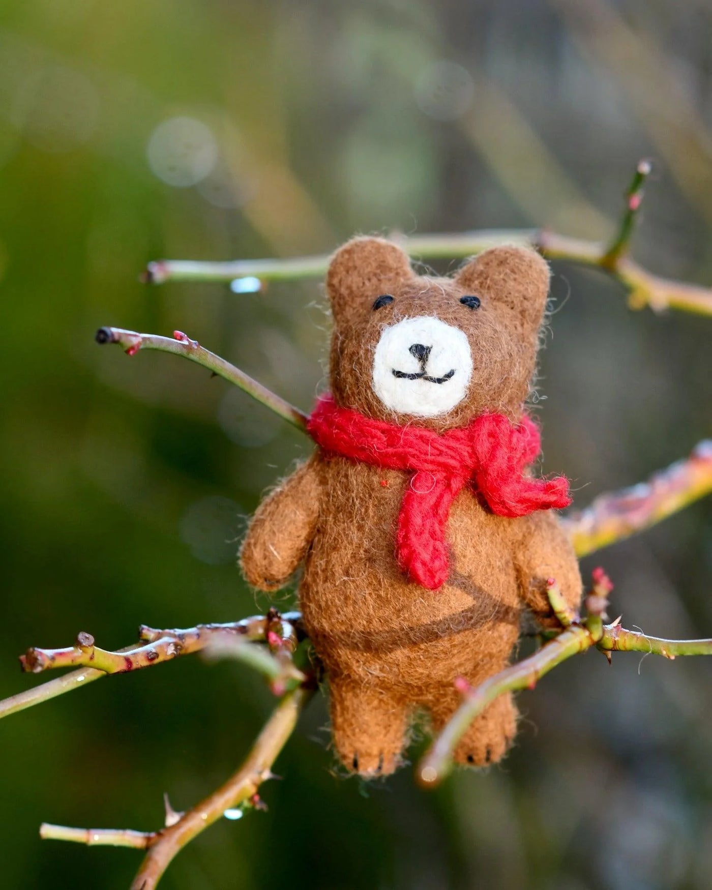 Pre-Order Felt Brown Bear with Red Scarf Toy (Ships in November)