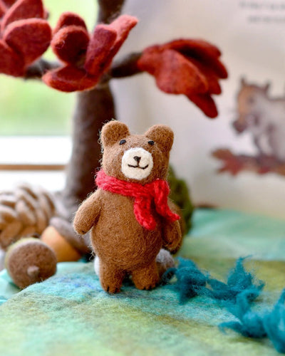 Pre-Order Felt Brown Bear with Red Scarf Toy (Ships in November)