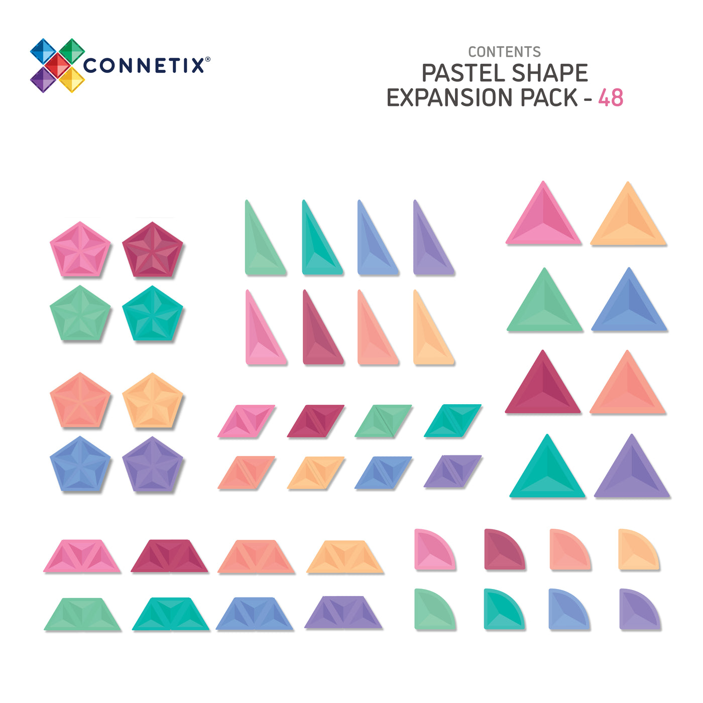 Connetix Tiles 48 Piece Pastel Shape Expansion Pack