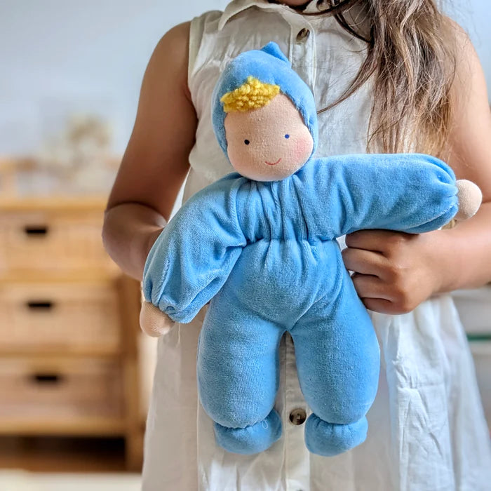 Evi Cuddle Baby Waldorf Doll, Baby Blue