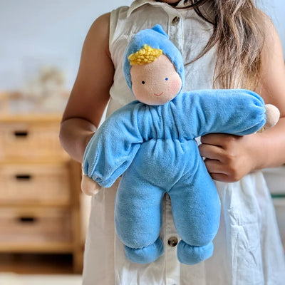 Evi Cuddle Baby Waldorf Doll, Baby Blue