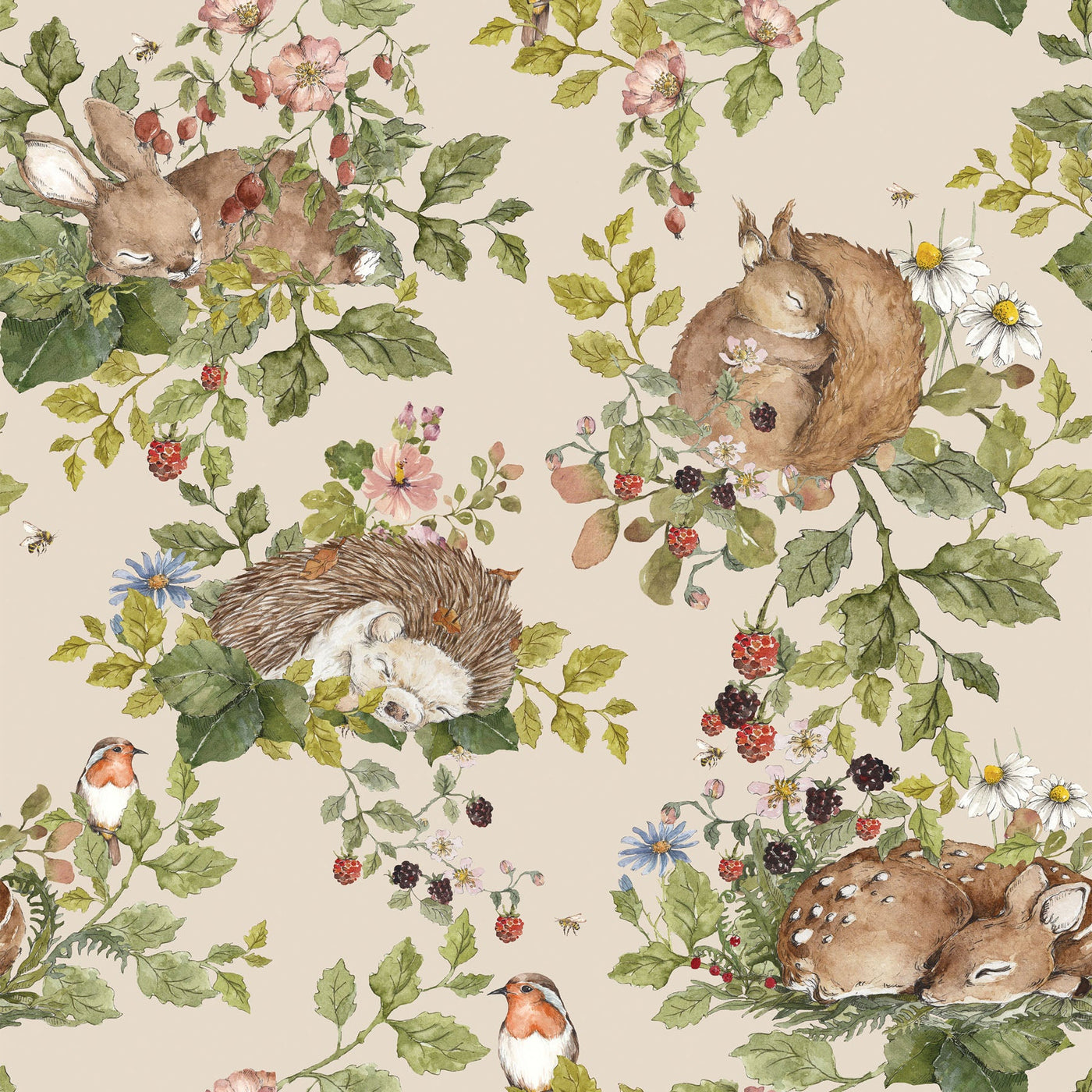 Little Sleepy Animals Light Wallpaper