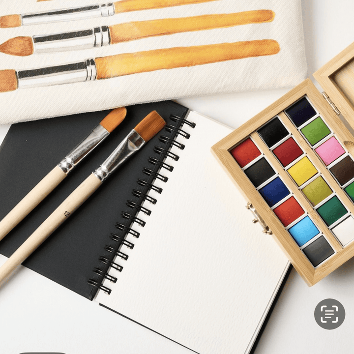 Watercolor Travel Set | Bamboo Case, Brushes, &amp; Paper Pad