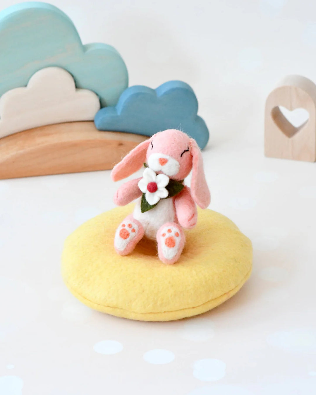 Sale Felt Bunny Rabbit with Flower on Cushion