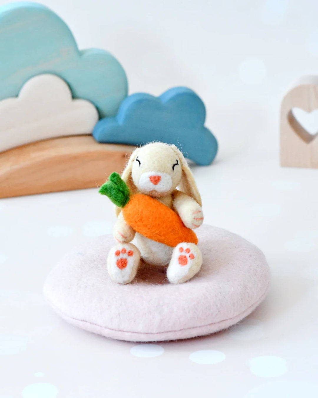 Sale Felt Bunny Rabbit with Carrot on Cushion