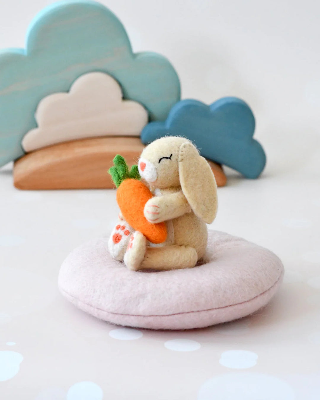Sale Felt Bunny Rabbit with Carrot on Cushion