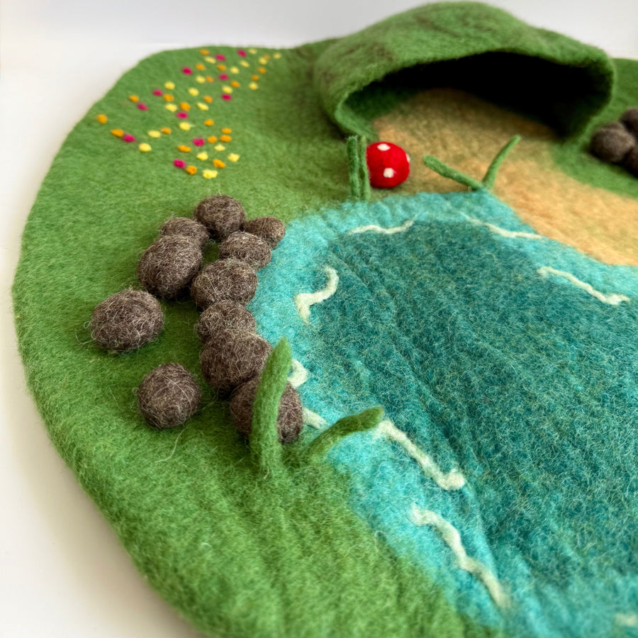 Fairy Pond Felt Play Mat, made for open-ended, small-world play.