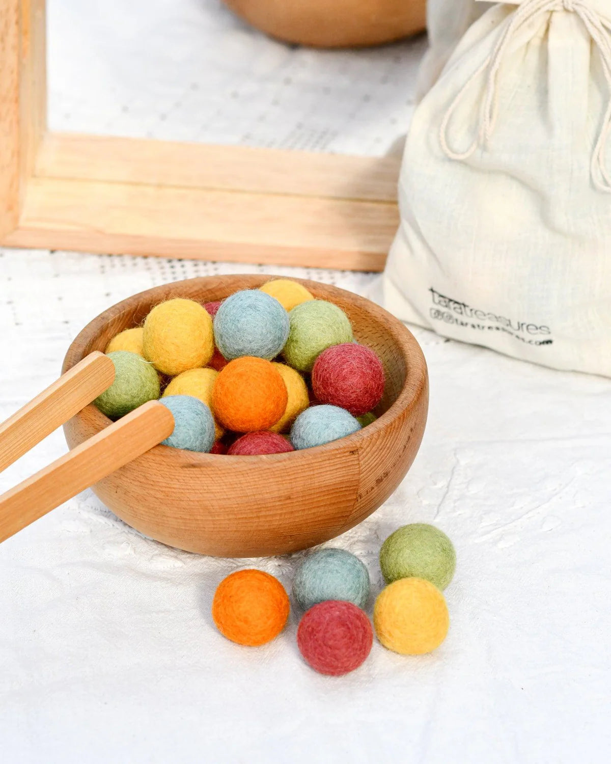 Wool Felt Balls in a Pouch, Sunshine Colors, 30 balls, 3 cm