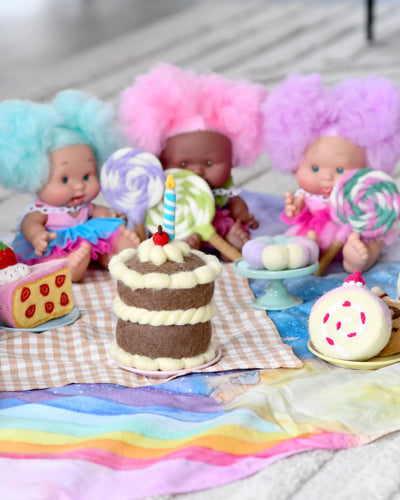 Felt Chocolate Shortcake Birthday Cake with Candle