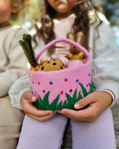 Felt Pink Basket with Colorful Dots