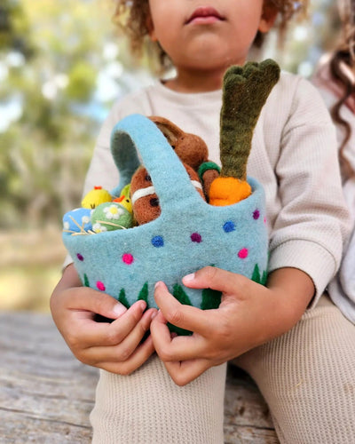 Felt Blue Basket with Colorful Dots