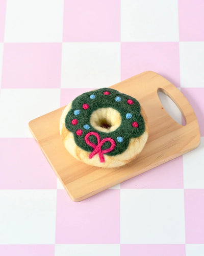 Felt Christmas Donut, Green Holly Wreath Icing