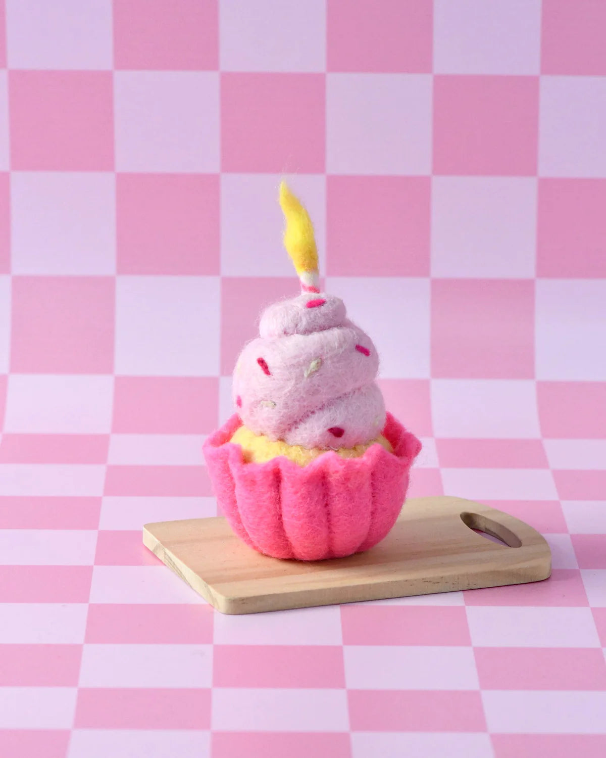 Felt Giant Pink Vanilla Cupcake with Candle