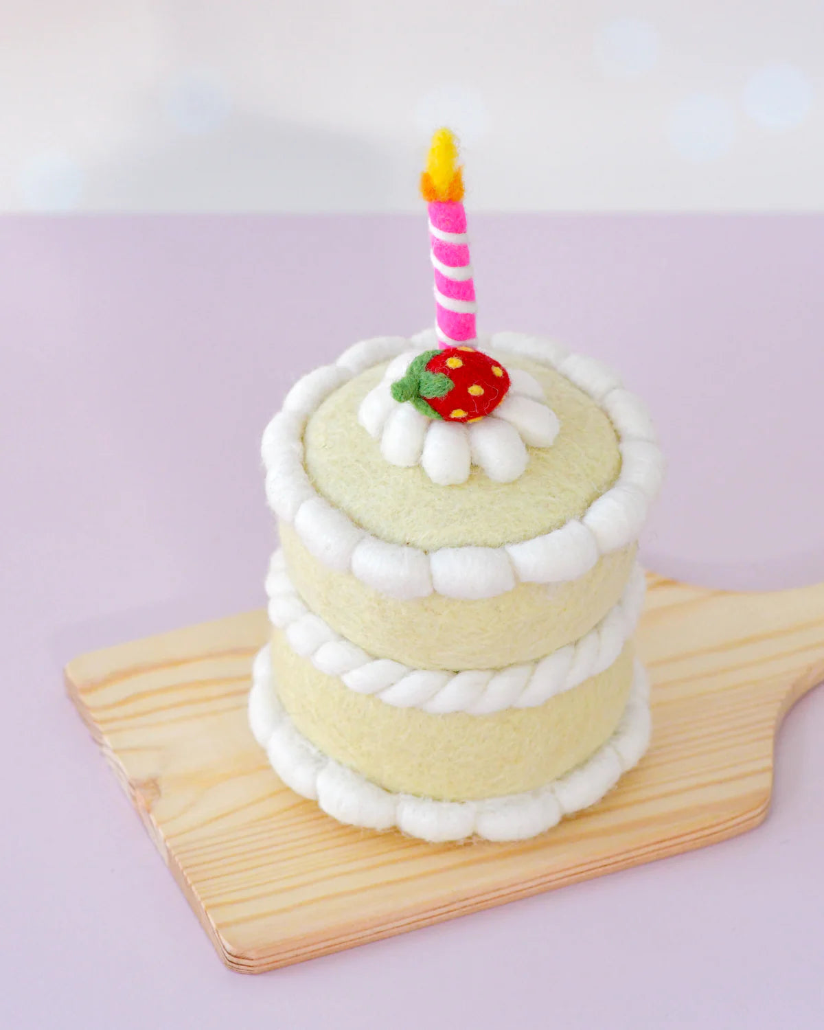 Felt Strawberry Shortcake Birthday Cake with Candle