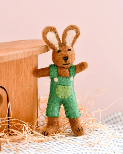 Sale Felt Brown Hare Rabbit with Green Overalls Toy