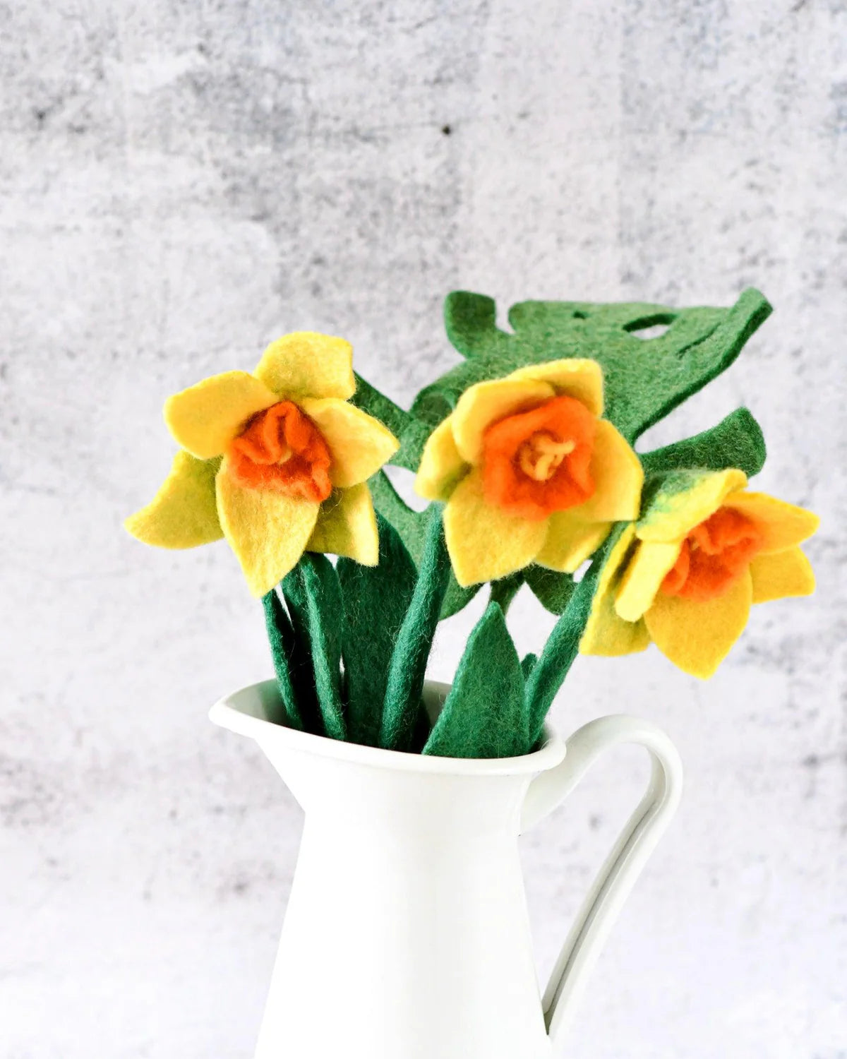 Pre-Order Felt Daffodils Floral Bouquet - Daffodils and Monstera Leaf (Ships in mid-February)