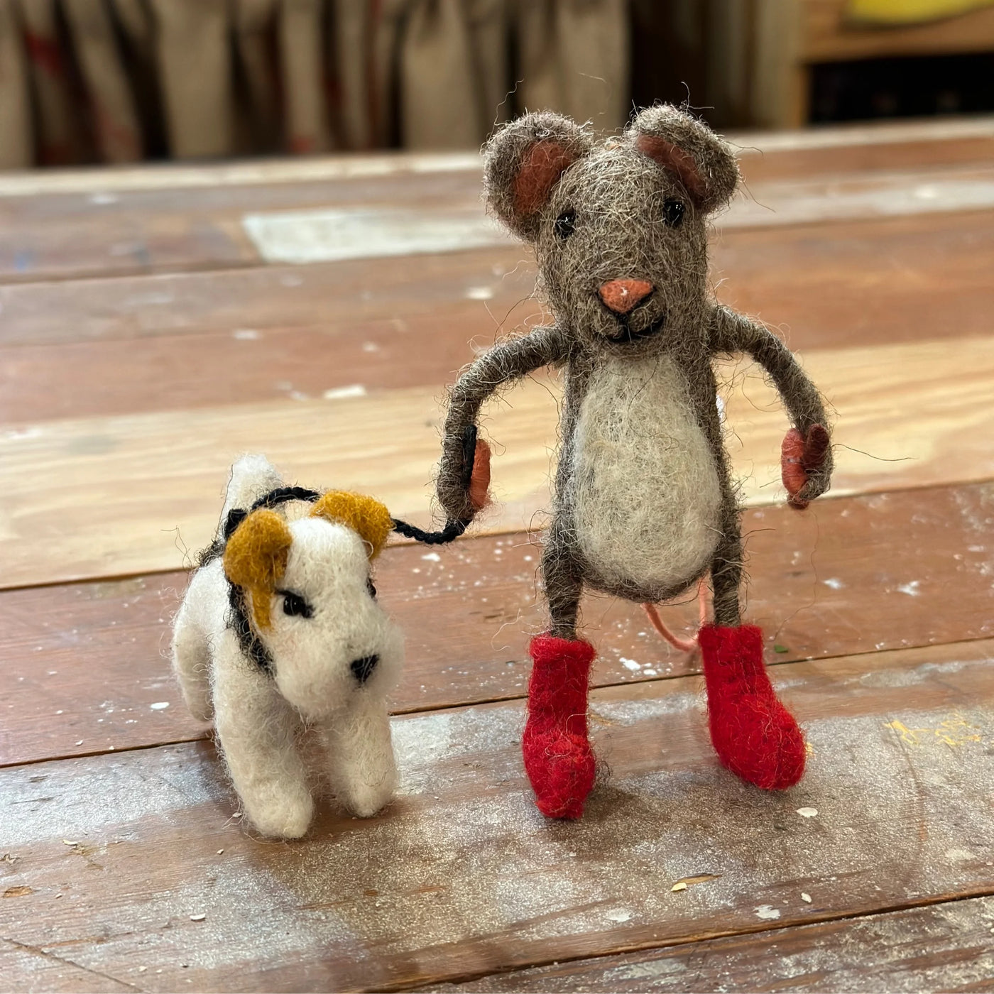 Felt Dog Walker Mouse with Terrier