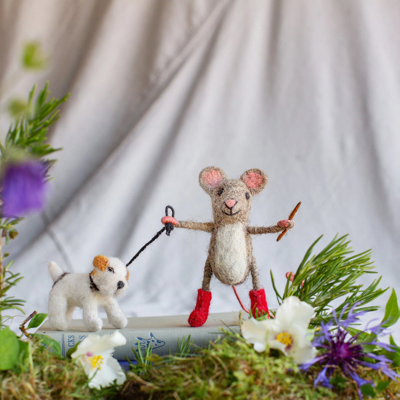 Felt Dog Walker Mouse with Terrier