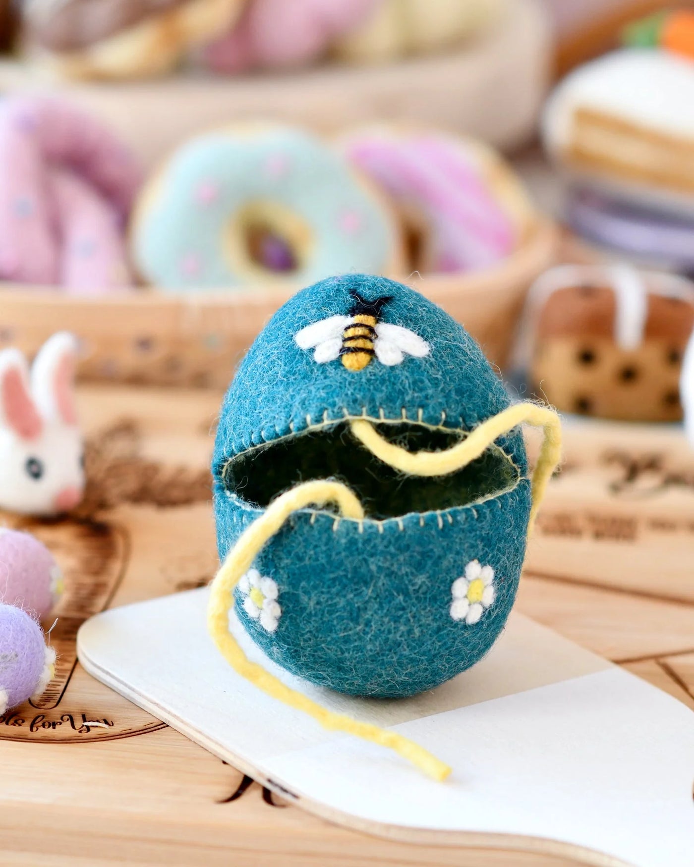 Pre-Order Felt Egg Cover, Blue with Bee Motif (Ships in mid-February)