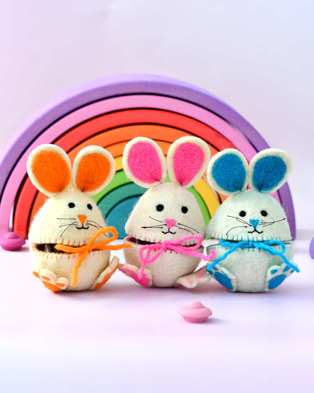 Pre-Order Felt Egg Cover, Hopping Bunny with Orange Ears (Ships in late February)