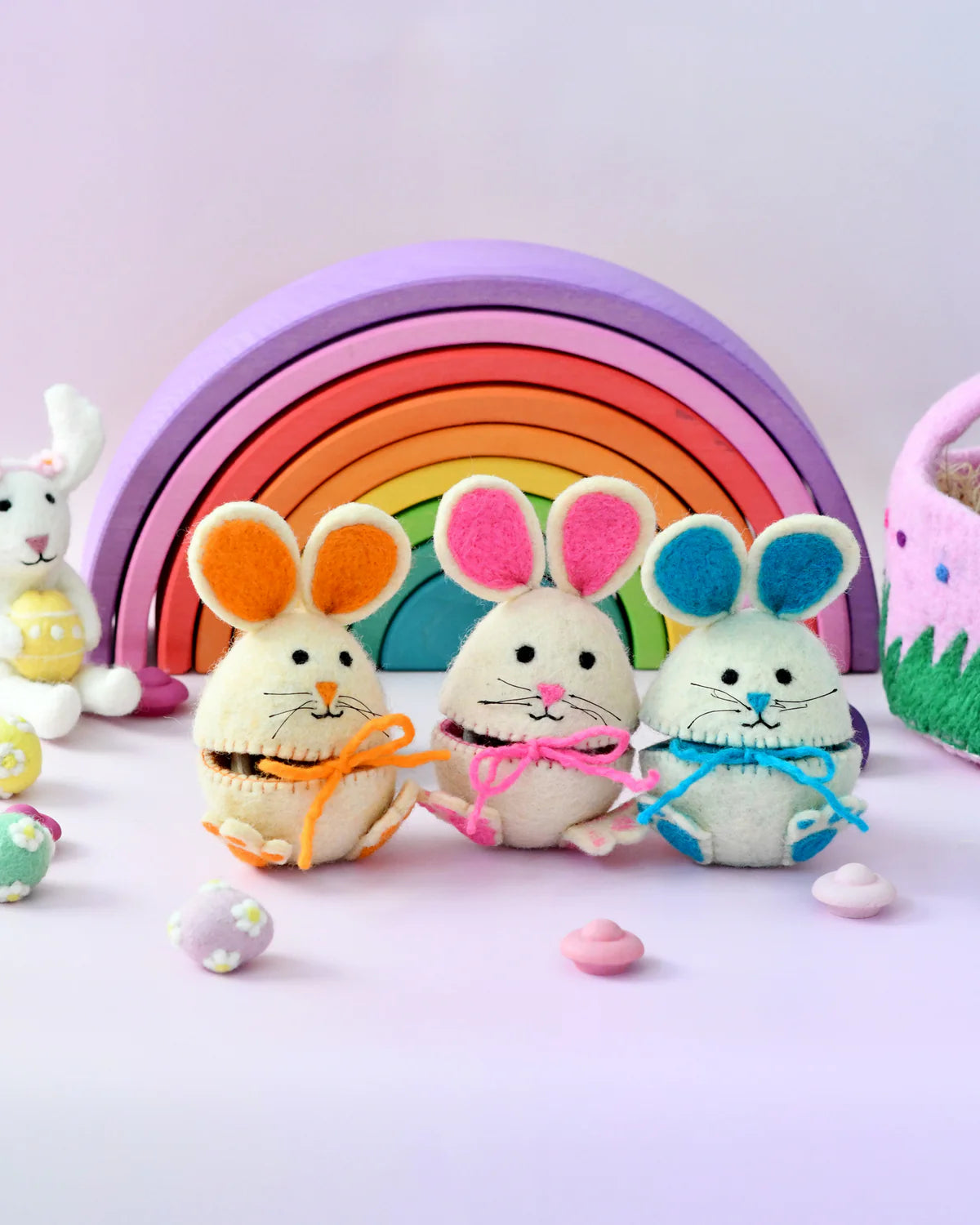 Pre-Order Felt Egg Cover, Hopping Bunny with Orange Ears (Ships in late February)